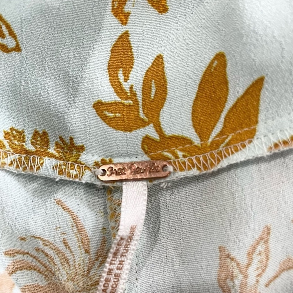 Free People Be The One Floral Wide Leg Ruffle Mint Blue Gold Jumpsuit Size 6 - Picture 7 of 7